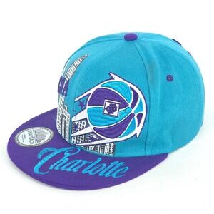 Charlotte Hornets Cityscape Embroidered Snapback Hat Teal Purple SpellOut Script